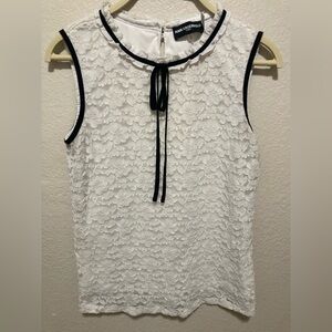 Karl Lagerfeld White Lace Top with Black Trim Size Small Coquette Fairy